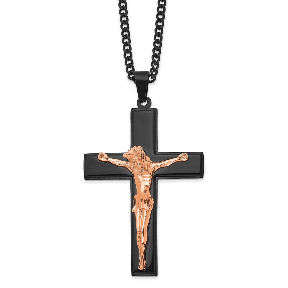 Stainless Steel Black & Rose Tone Plated LG Crucifix Necklace, 24 Inch, Item N23105 by The Black Bow Jewelry Co.