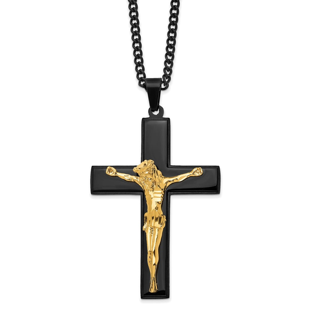 Stainless Steel Black & Gold Tone Plated LG Crucifix Necklace, 24 Inch, Item N23106 by The Black Bow Jewelry Co.
