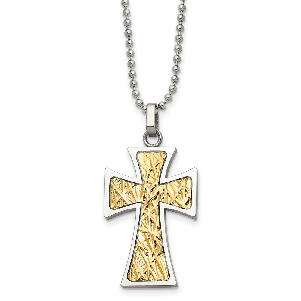 Stainless Steel & 14k Yellow Gold Accent Maltese Cross Necklace, 22 In, Item N23115 by The Black Bow Jewelry Co.