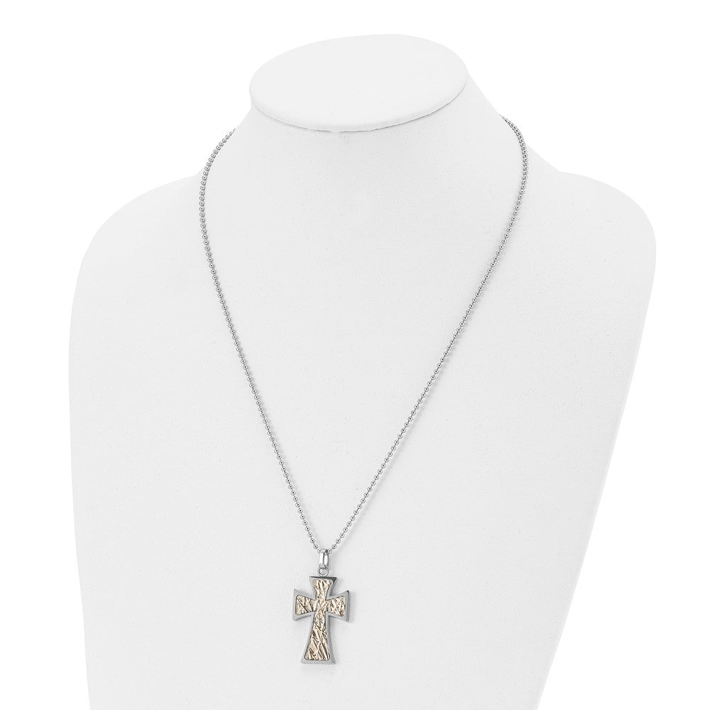 Alternate view of the Stainless Steel & 14k Yellow Gold Accent Maltese Cross Necklace, 22 In by The Black Bow Jewelry Co.