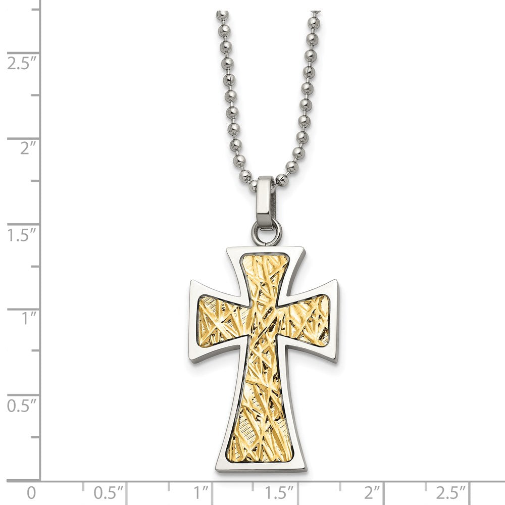Alternate view of the Stainless Steel & 14k Yellow Gold Accent Maltese Cross Necklace, 22 In by The Black Bow Jewelry Co.