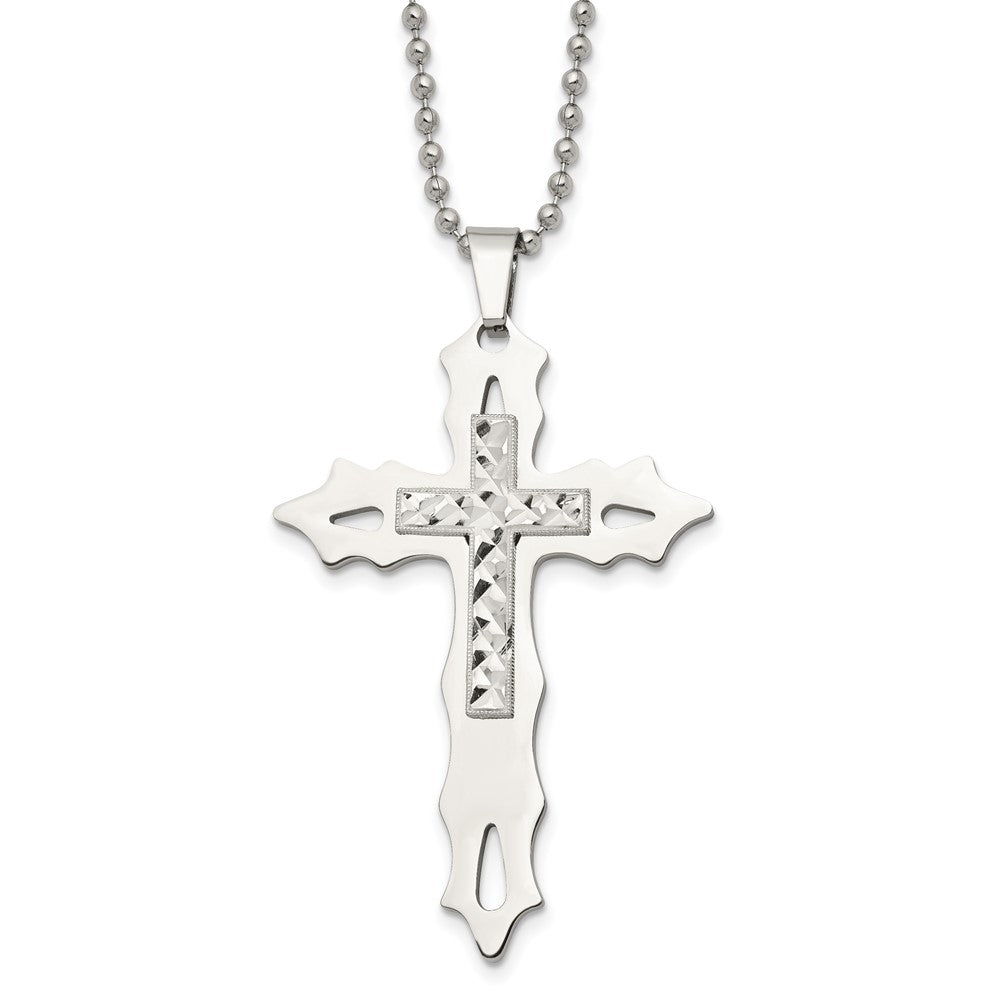 Stainless Steel & Sterling Silver Inlay Large Cross Necklace, 20 Inch, Item N23116 by The Black Bow Jewelry Co.