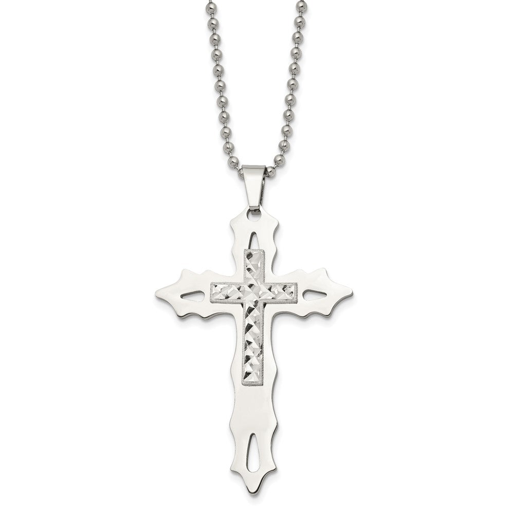 Alternate view of the Stainless Steel & Sterling Silver Inlay Large Cross Necklace, 20 Inch by The Black Bow Jewelry Co.