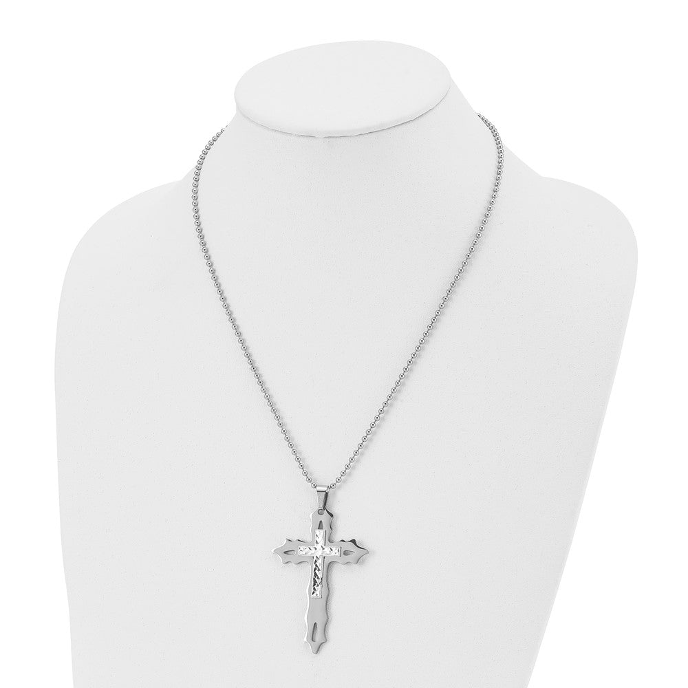Alternate view of the Stainless Steel & Sterling Silver Inlay Large Cross Necklace, 20 Inch by The Black Bow Jewelry Co.