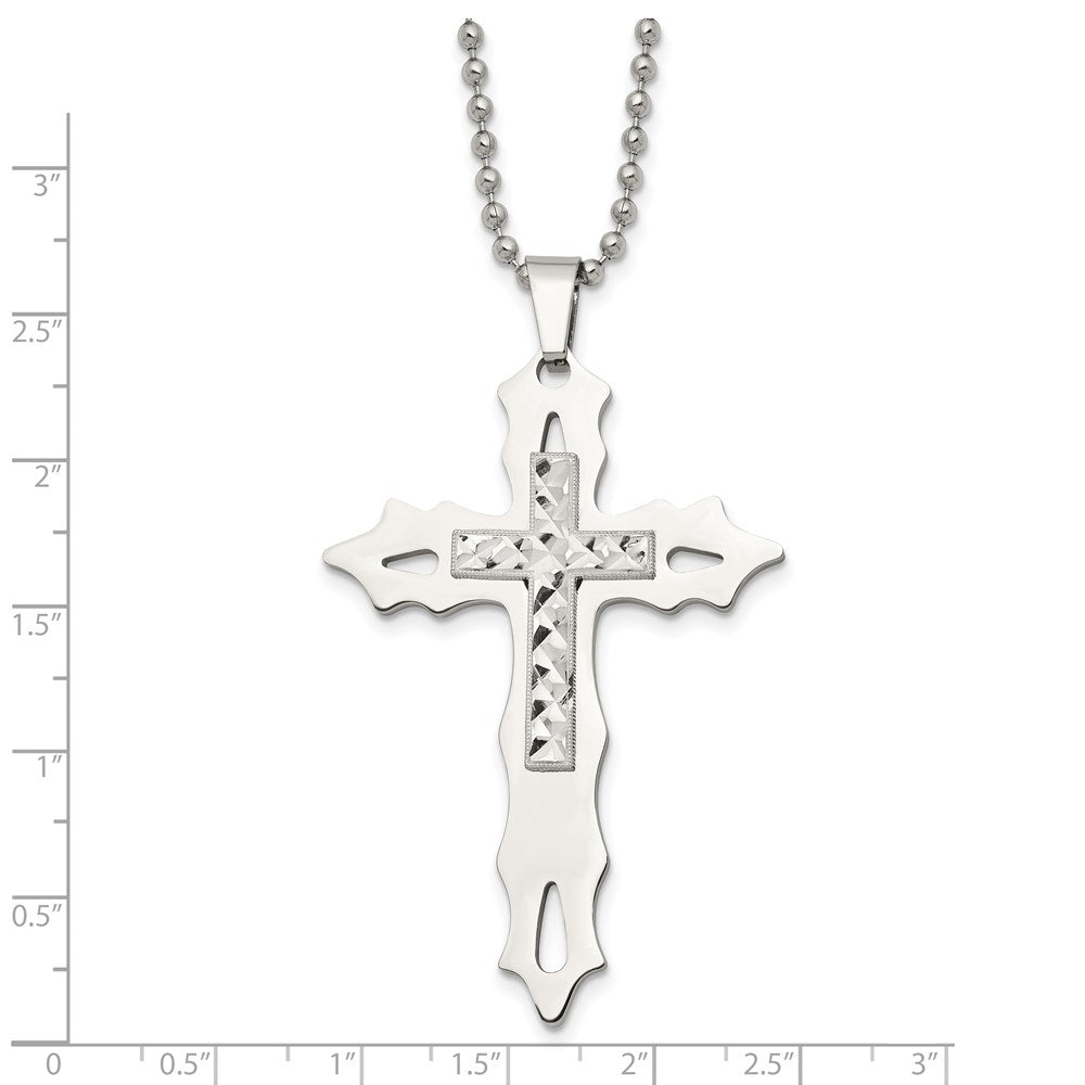 Alternate view of the Stainless Steel & Sterling Silver Inlay Large Cross Necklace, 20 Inch by The Black Bow Jewelry Co.