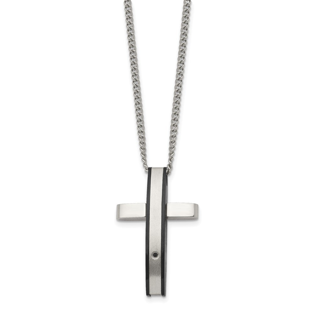 Alternate view of the Stainless Steel .01ct Black Diamond Convex Cross Necklace, 24 Inch by The Black Bow Jewelry Co.