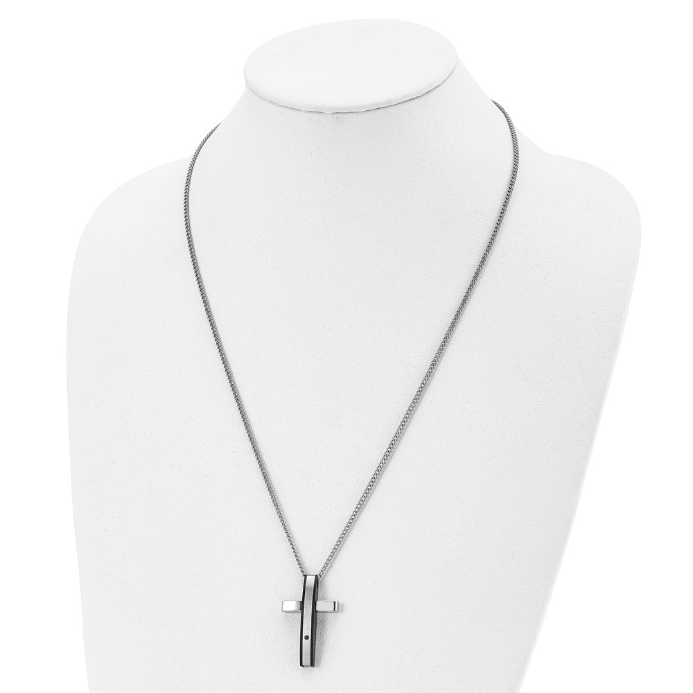 Alternate view of the Stainless Steel .01ct Black Diamond Convex Cross Necklace, 24 Inch by The Black Bow Jewelry Co.