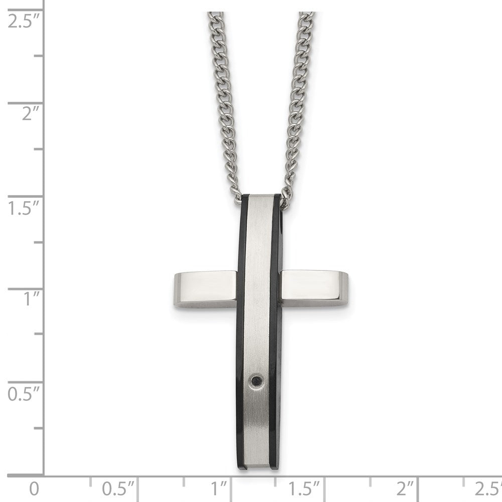 Alternate view of the Stainless Steel .01ct Black Diamond Convex Cross Necklace, 24 Inch by The Black Bow Jewelry Co.