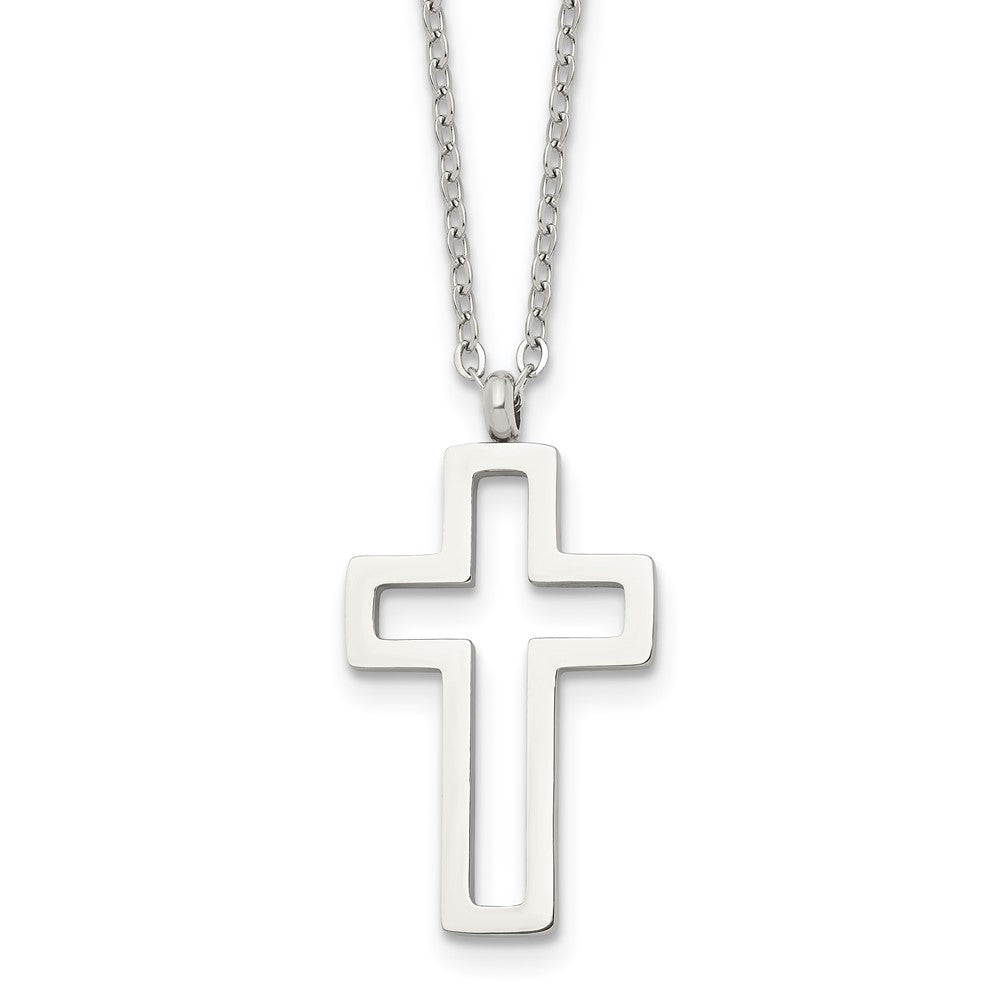 Women&#39;s Stainless Steel Small Voided Cross Necklace, 17.5 Inch, Item N23119 by The Black Bow Jewelry Co.