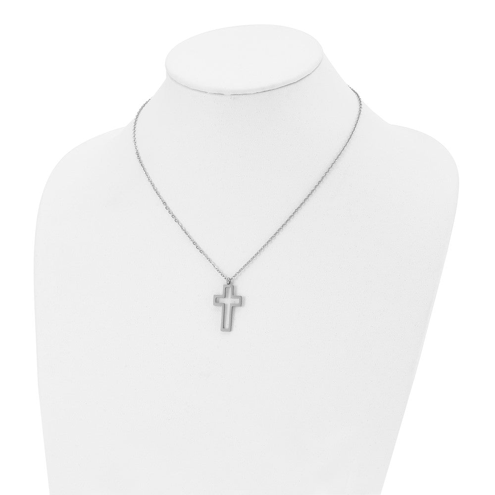 Alternate view of the Women&#39;s Stainless Steel Small Voided Cross Necklace, 17.5 Inch by The Black Bow Jewelry Co.