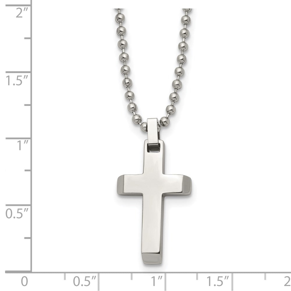 Alternate view of the Stainless Steel Small Beveled Cross Necklace, 20 Inch by The Black Bow Jewelry Co.