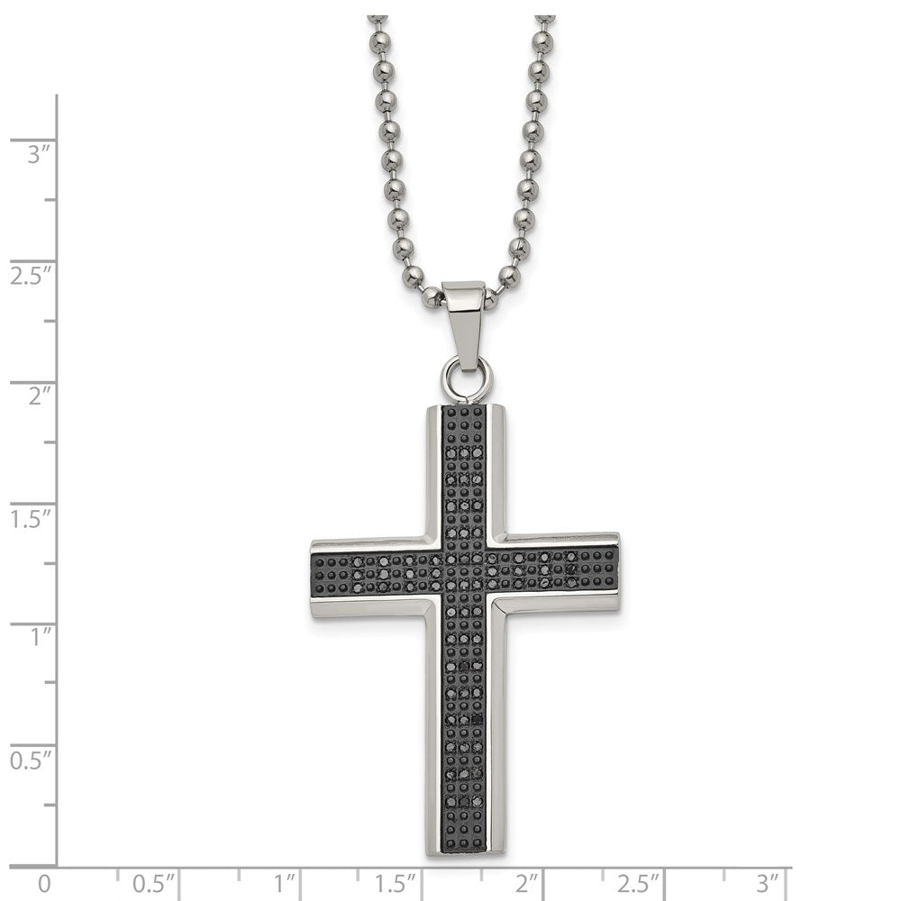 Alternate view of the Stainless Steel Black Rhodium Black Diamond Cross Necklace, 24 Inch by The Black Bow Jewelry Co.