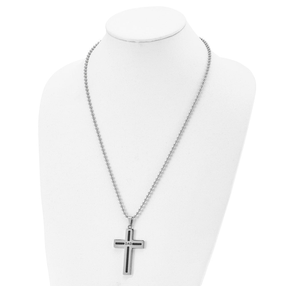 Alternate view of the Stainless Steel & Black Plated Cable DAD Cross Necklace, 24 Inch by The Black Bow Jewelry Co.