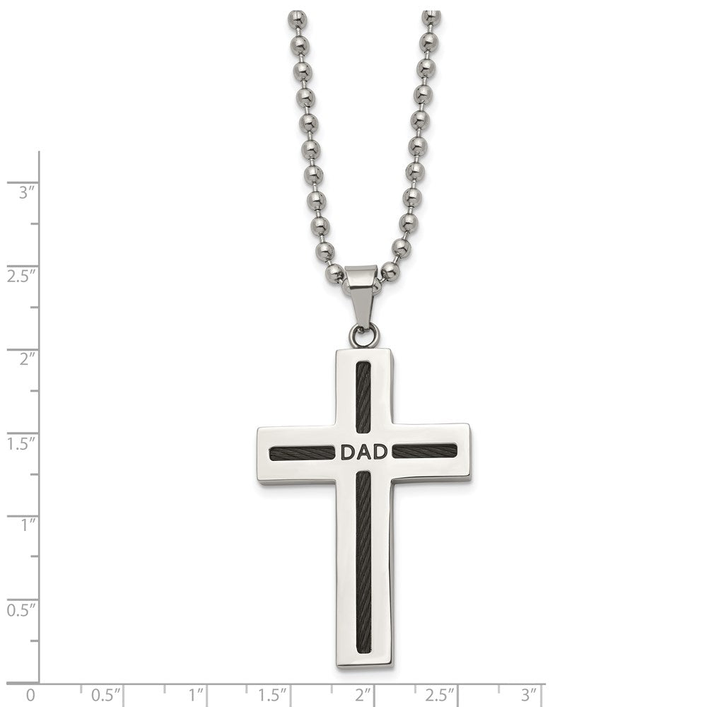 Alternate view of the Stainless Steel & Black Plated Cable DAD Cross Necklace, 24 Inch by The Black Bow Jewelry Co.