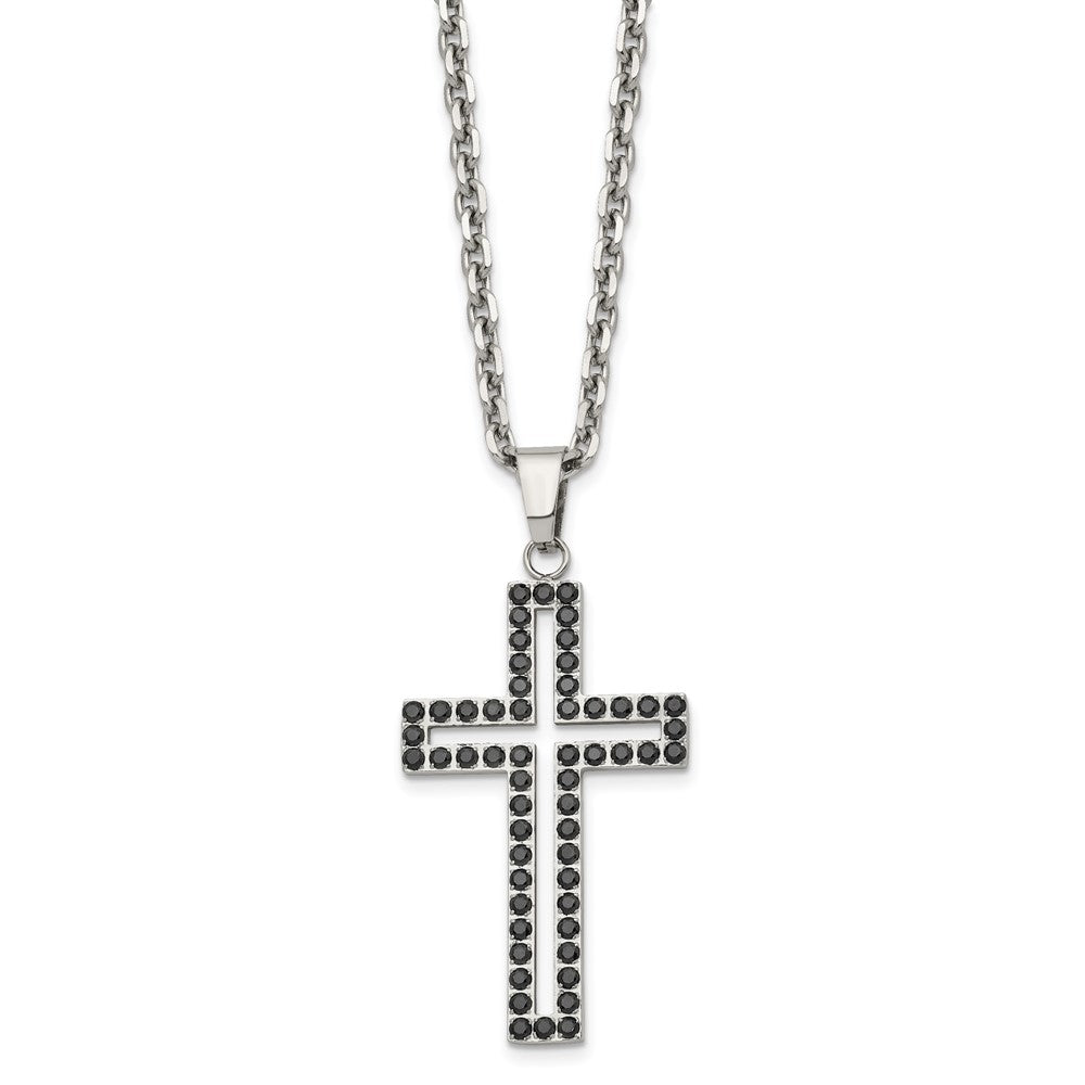 Alternate view of the Men's Stainless Steel & Black CZ Voided Cross Necklace, 20 Inch by The Black Bow Jewelry Co.