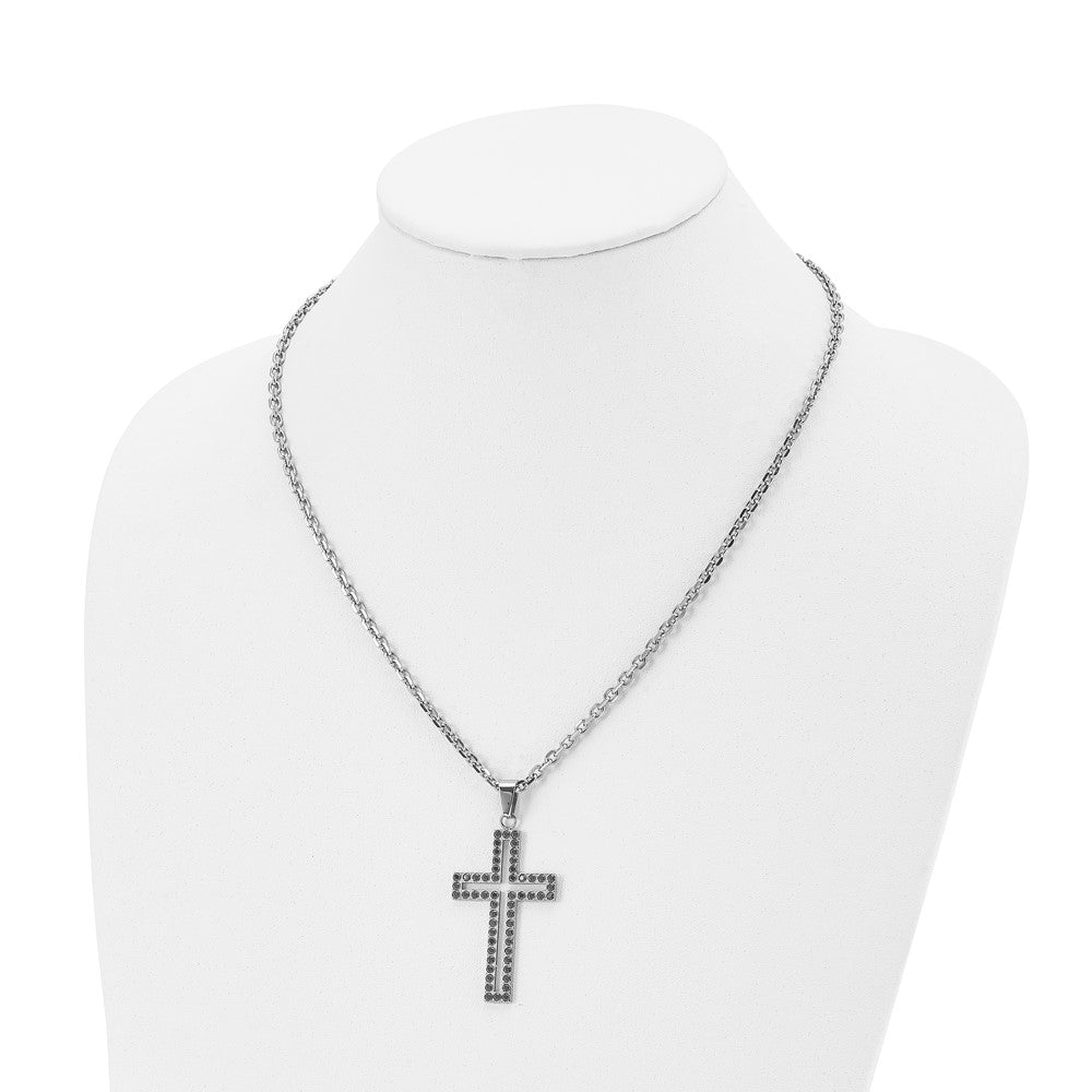Alternate view of the Men's Stainless Steel & Black CZ Voided Cross Necklace, 20 Inch by The Black Bow Jewelry Co.