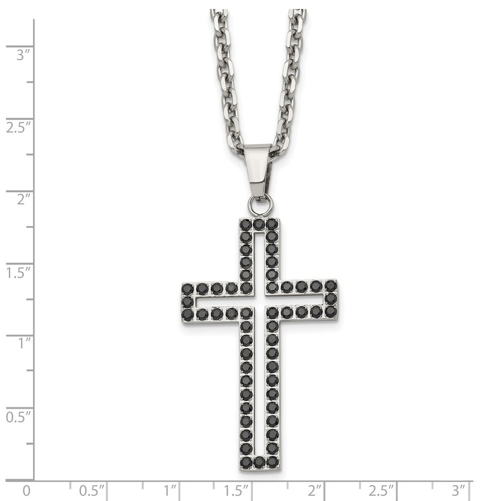 Alternate view of the Men's Stainless Steel & Black CZ Voided Cross Necklace, 20 Inch by The Black Bow Jewelry Co.