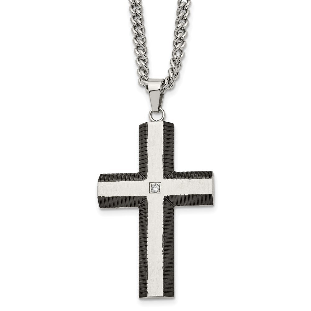 Stainless Steel, Black Plated & CZ Brushed Cross Necklace, 22 Inch, Item N23130 by The Black Bow Jewelry Co.