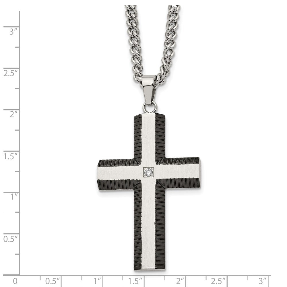 Alternate view of the Stainless Steel, Black Plated & CZ Brushed Cross Necklace, 22 Inch by The Black Bow Jewelry Co.