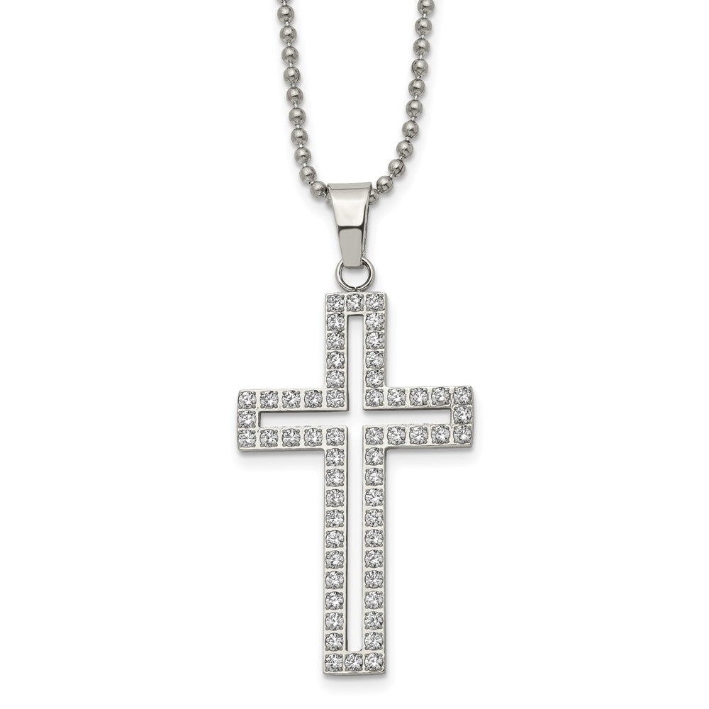 Stainless Steel & White CZ Voided Cross Necklace, 22 Inch, Item N23131 by The Black Bow Jewelry Co.