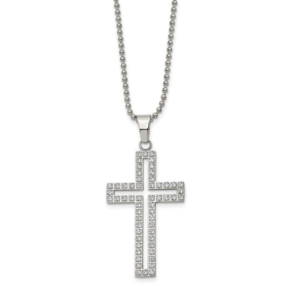 Alternate view of the Stainless Steel & White CZ Voided Cross Necklace, 22 Inch by The Black Bow Jewelry Co.