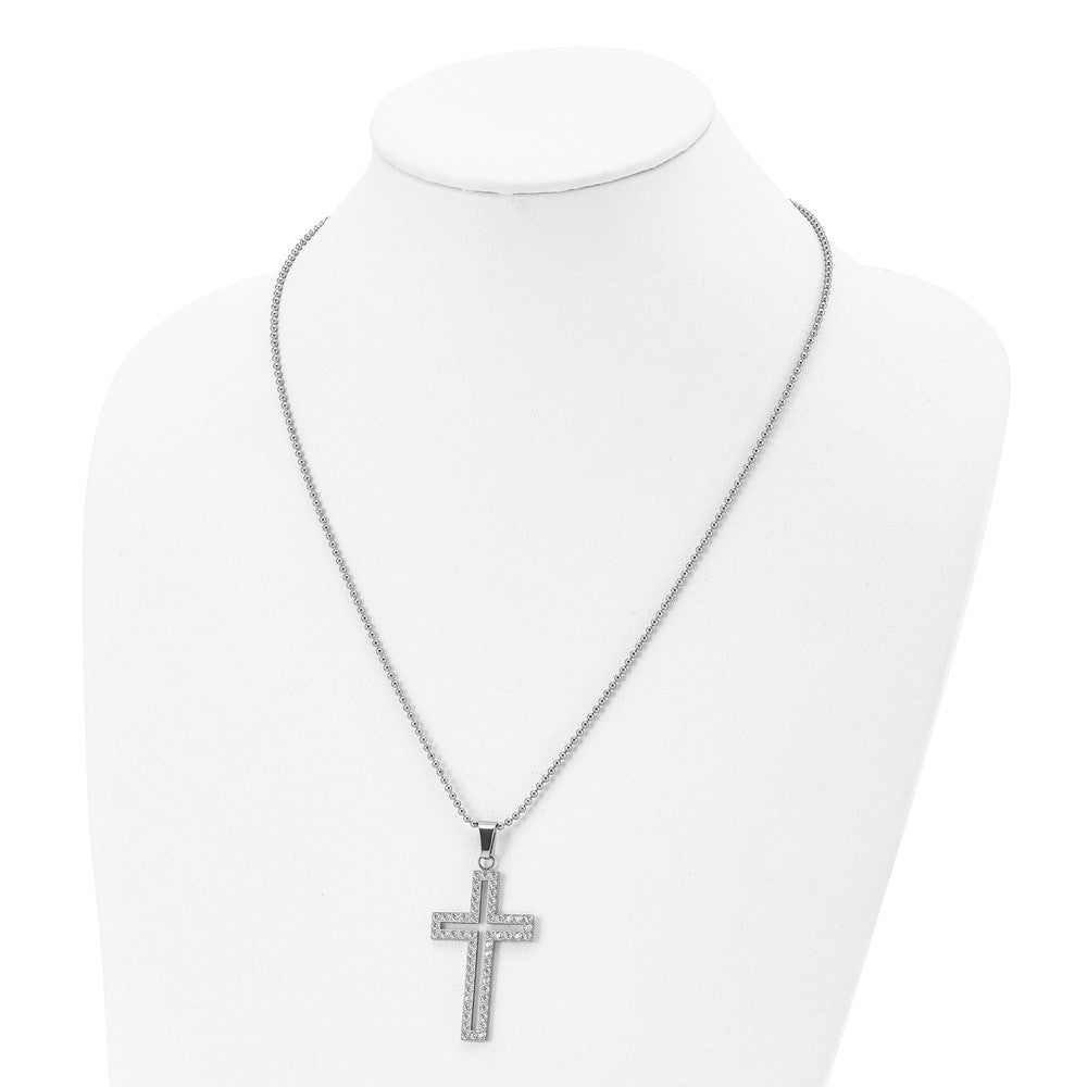 Alternate view of the Stainless Steel & White CZ Voided Cross Necklace, 22 Inch by The Black Bow Jewelry Co.