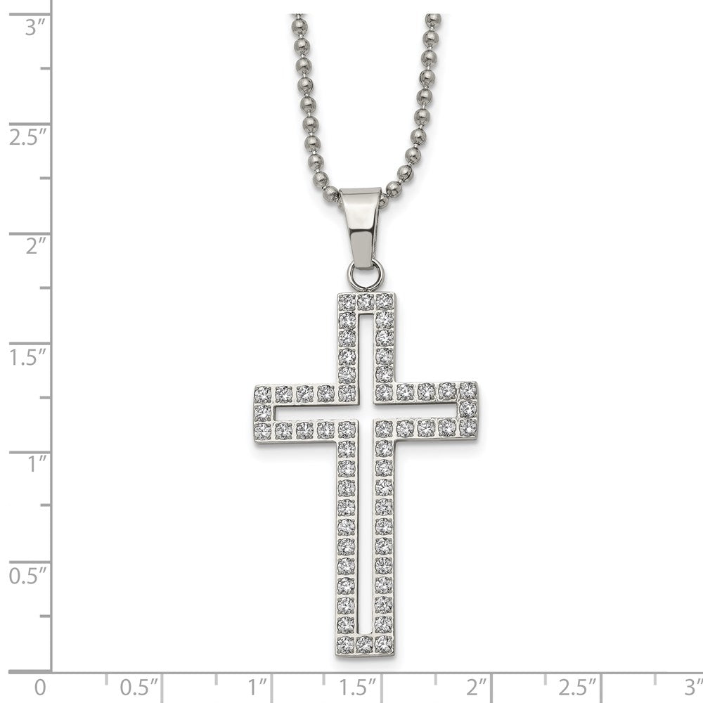 Alternate view of the Stainless Steel & White CZ Voided Cross Necklace, 22 Inch by The Black Bow Jewelry Co.