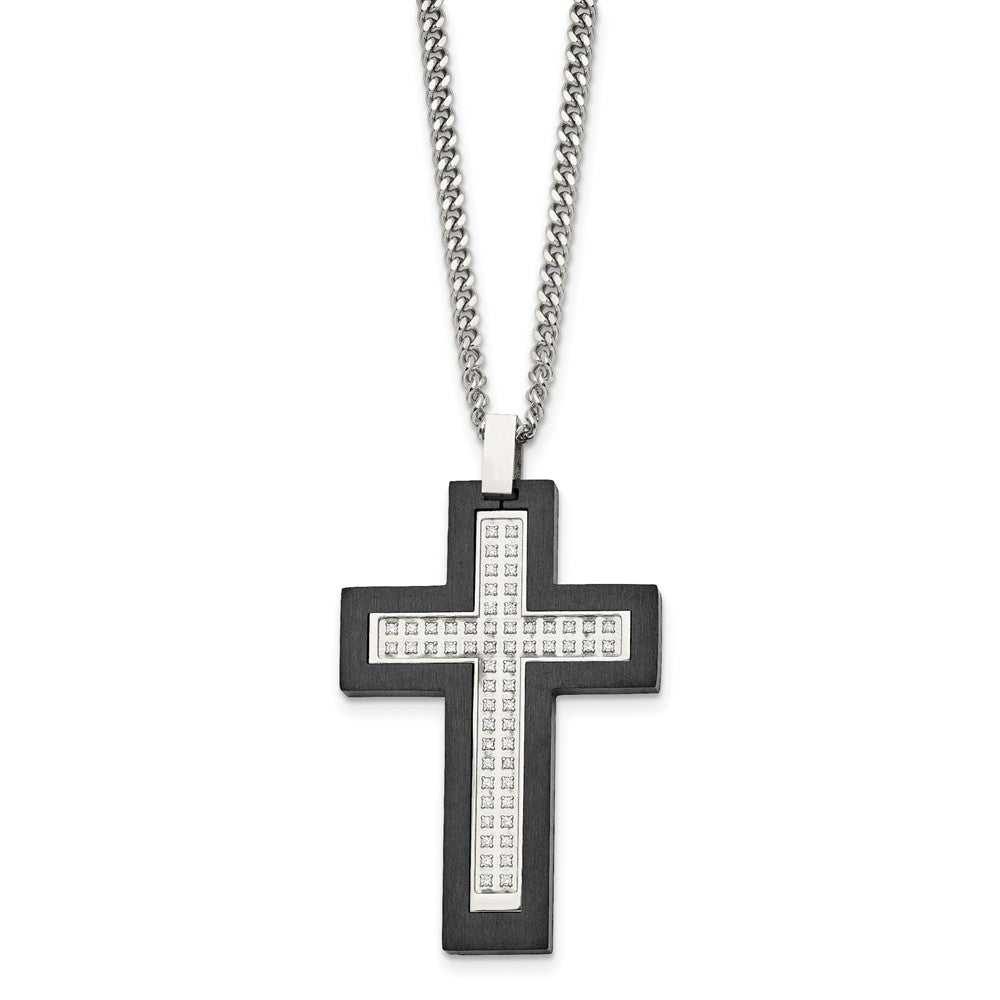 Alternate view of the Men's Stainless Steel, Black Plated & CZ Cross Necklace, 24 Inch by The Black Bow Jewelry Co.