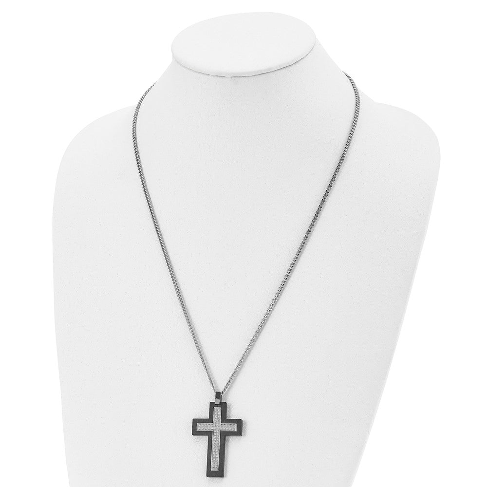 Alternate view of the Men's Stainless Steel, Black Plated & CZ Cross Necklace, 24 Inch by The Black Bow Jewelry Co.