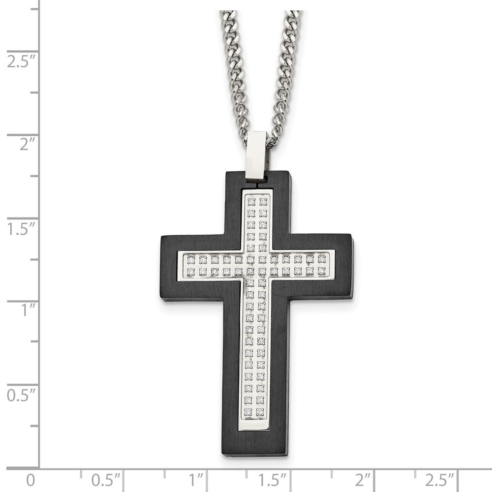 Alternate view of the Men's Stainless Steel, Black Plated & CZ Cross Necklace, 24 Inch by The Black Bow Jewelry Co.