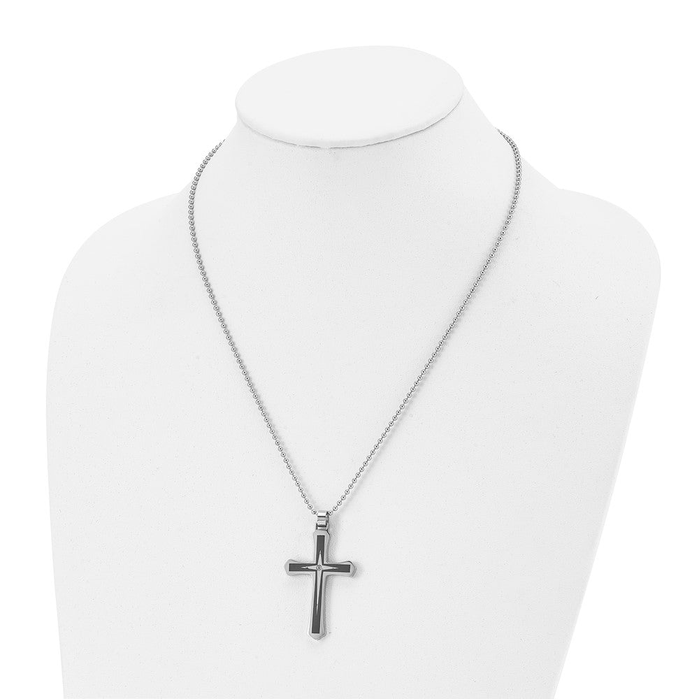 Alternate view of the Men's Stainless Steel, Black Plated & CZ Passion Cross Necklace, 20 In by The Black Bow Jewelry Co.