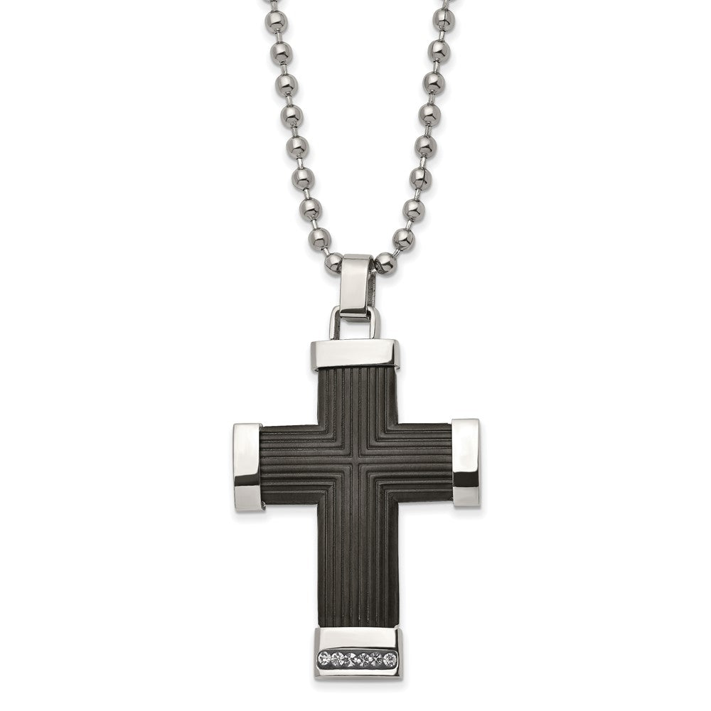 Two Tone Stainless Steel & Crystal Reversible Cross Necklace, 22 Inch, Item N23134 by The Black Bow Jewelry Co.