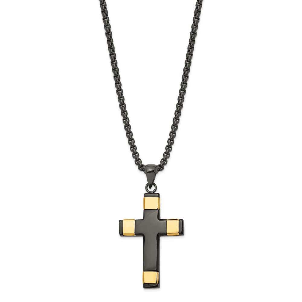 Stainless Steel Black and Gold Tone Plated Cross Necklace, 19.75 Inch, Item N23135 by The Black Bow Jewelry Co.