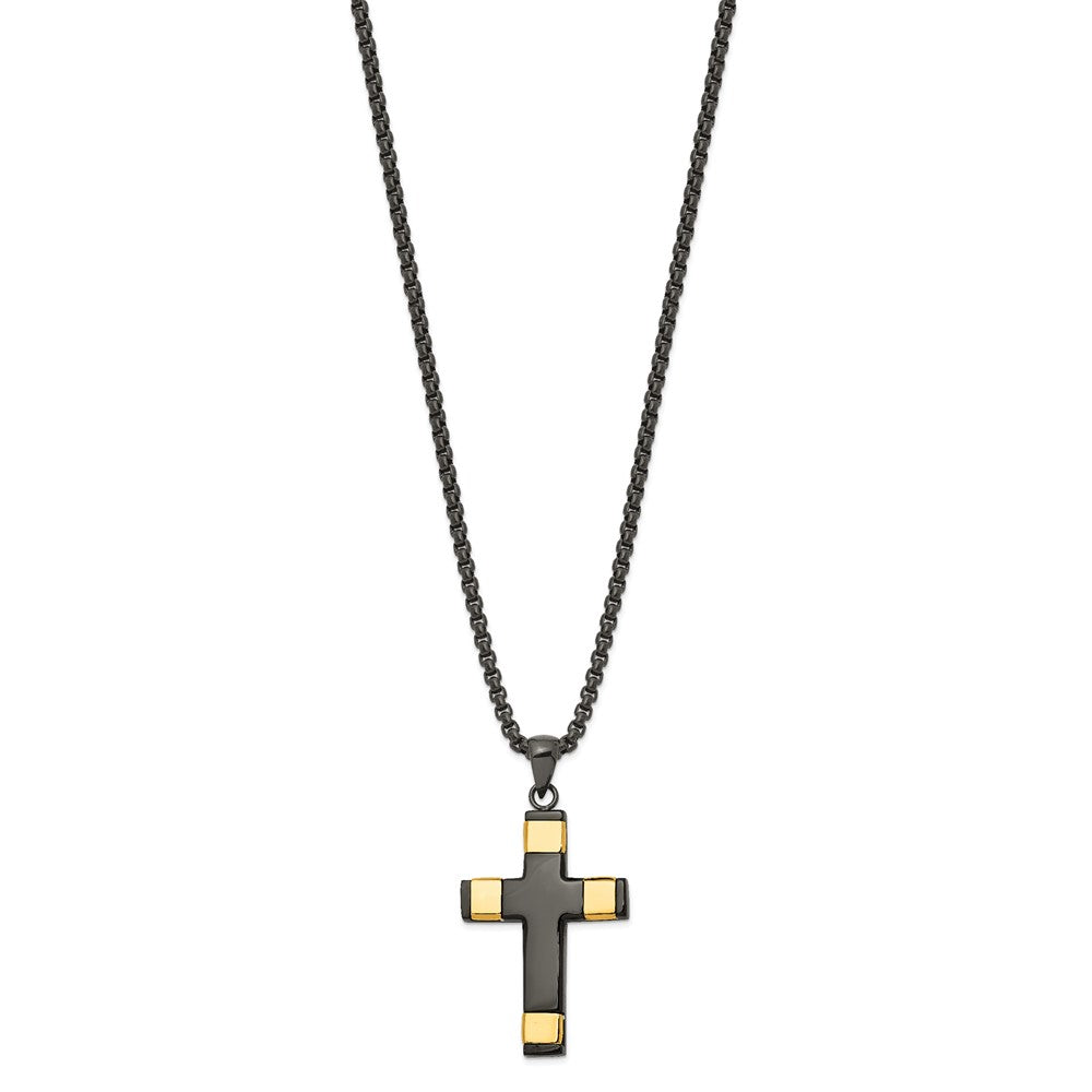 Alternate view of the Stainless Steel Black and Gold Tone Plated Cross Necklace, 19.75 Inch by The Black Bow Jewelry Co.