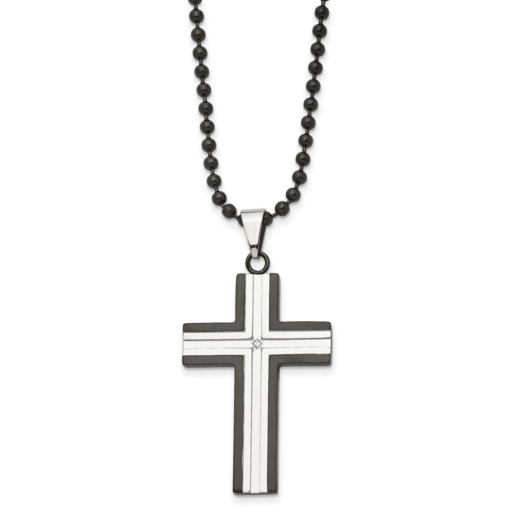 Stainless Steel & CZ Polished & Black Plated Cross Necklace, 30 Inch, Item N23136 by The Black Bow Jewelry Co.