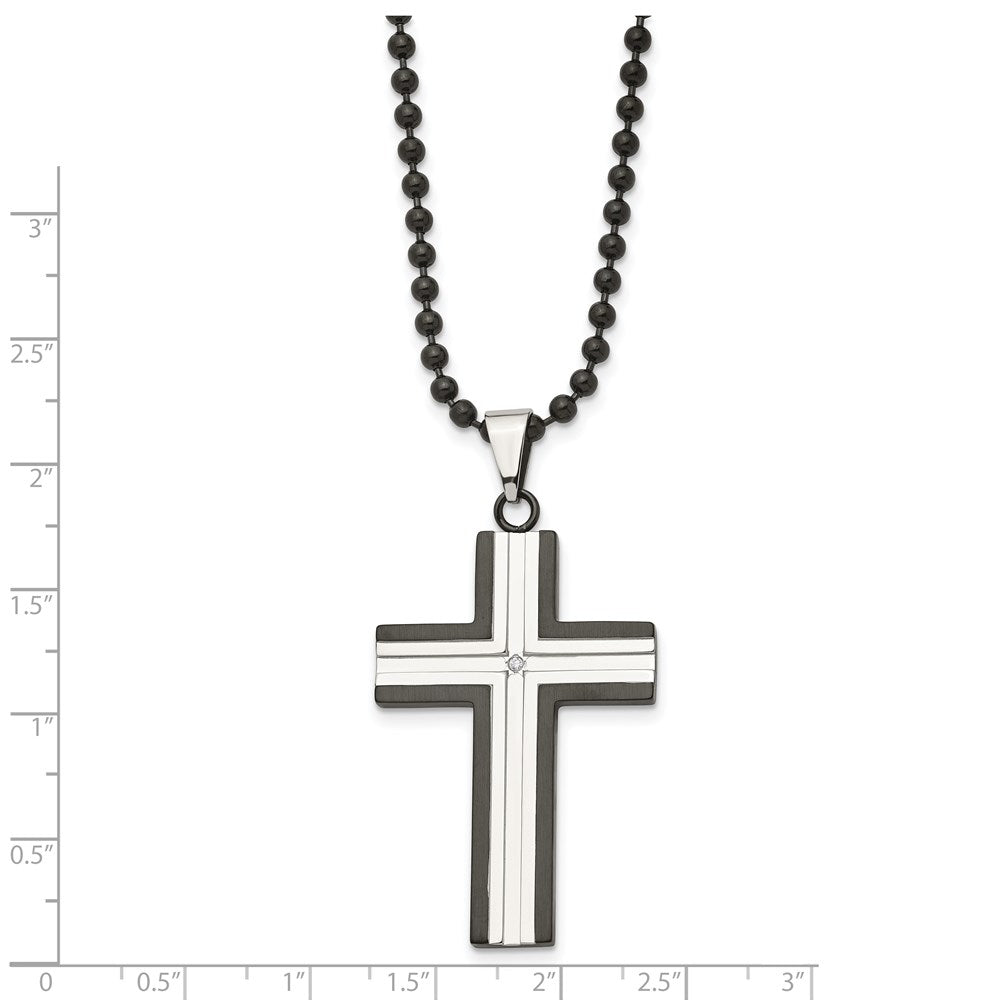Alternate view of the Stainless Steel & CZ Polished & Black Plated Cross Necklace, 30 Inch by The Black Bow Jewelry Co.