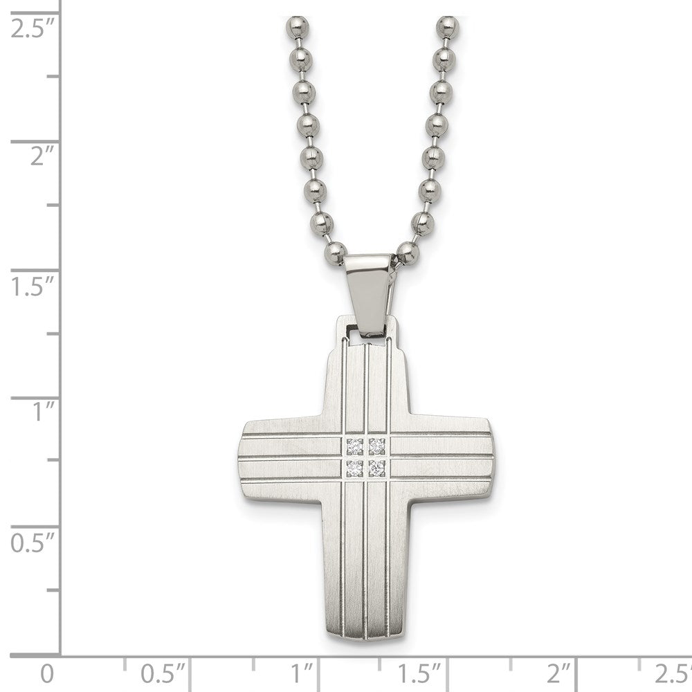 Alternate view of the Men's Stainless Steel & CZ Grooved Cross Necklace, 22 Inch by The Black Bow Jewelry Co.