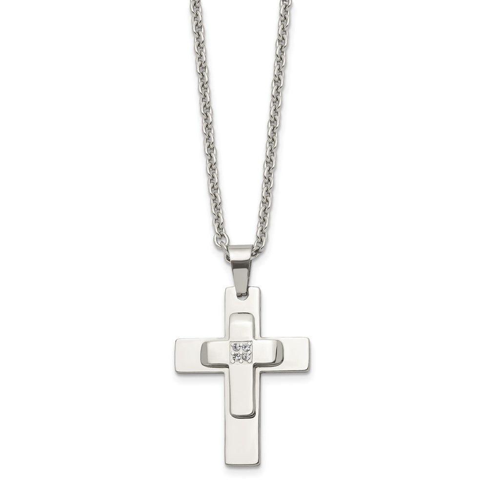 Alternate view of the Men's Stainless Steel & CZ Polished Cross Necklace, 22 Inch by The Black Bow Jewelry Co.