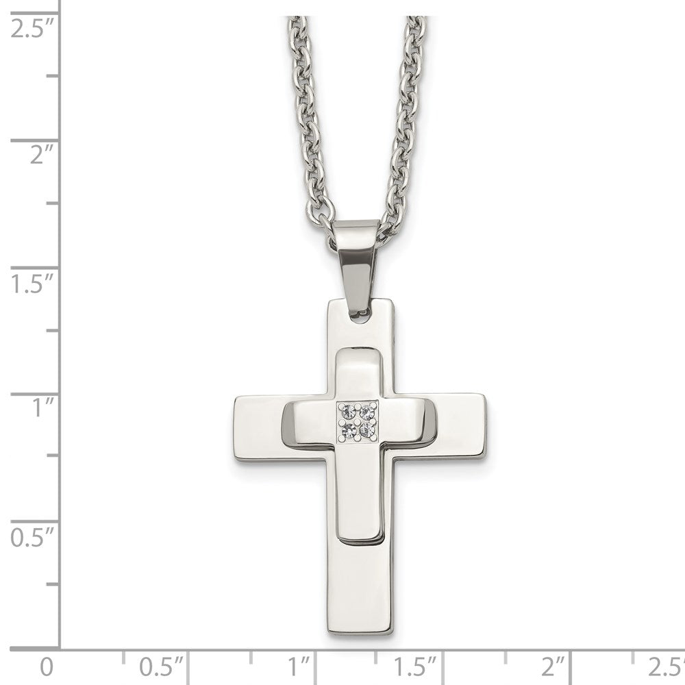 Alternate view of the Men's Stainless Steel & CZ Polished Cross Necklace, 22 Inch by The Black Bow Jewelry Co.