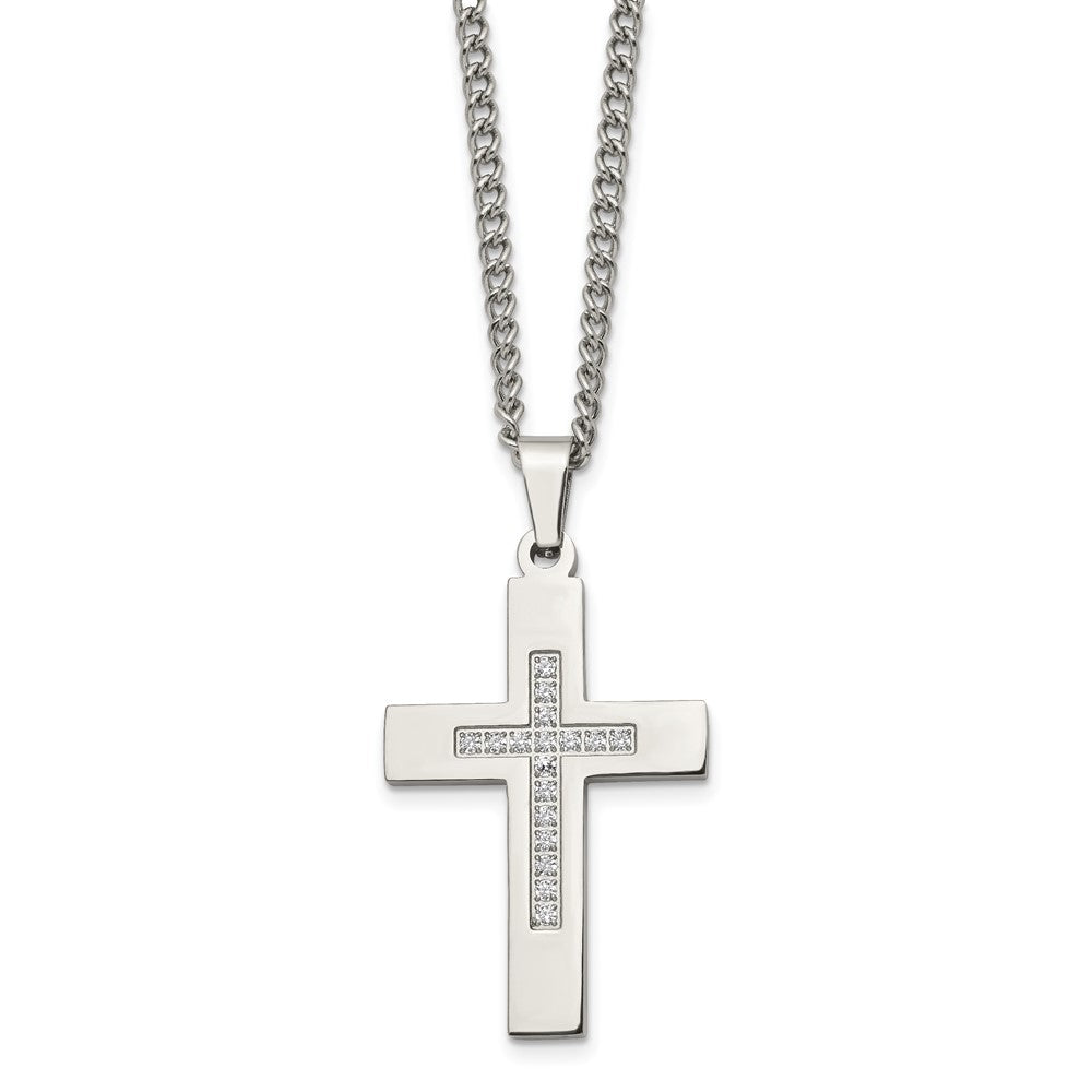 Alternate view of the Men's Stainless Steel & CZ Polished Latin Cross Necklace, 24 Inch by The Black Bow Jewelry Co.