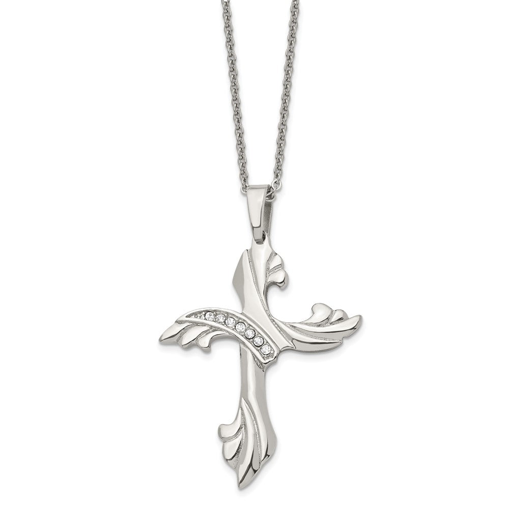 Alternate view of the Women's Stainless Steel & CZ X-Large Swirl Cross Necklace, 20 Inch by The Black Bow Jewelry Co.
