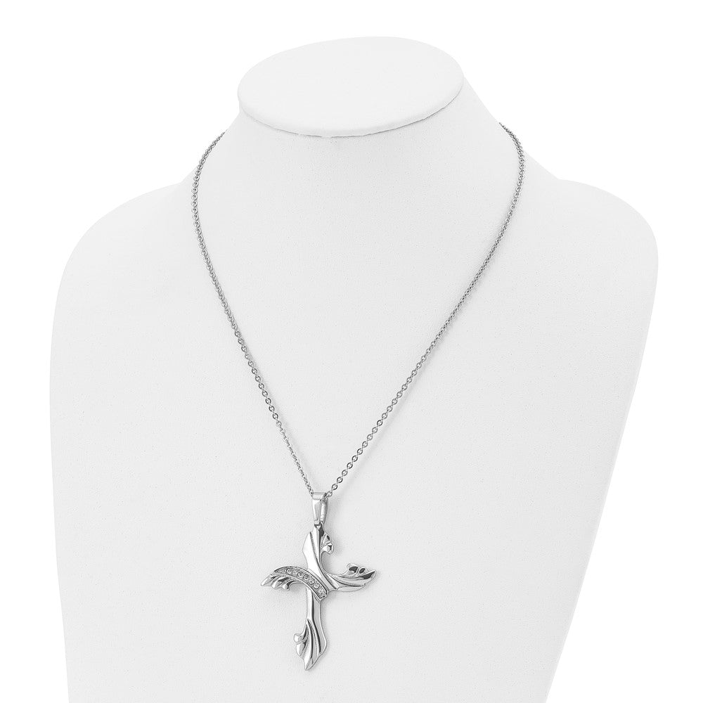 Alternate view of the Women's Stainless Steel & CZ X-Large Swirl Cross Necklace, 20 Inch by The Black Bow Jewelry Co.