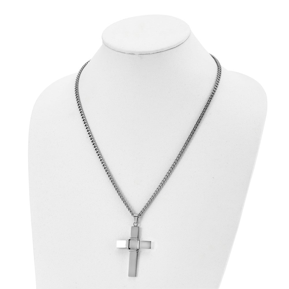 Alternate view of the Men's Stainless Steel Brushed & Polished Cross Necklace, 22 Inch by The Black Bow Jewelry Co.