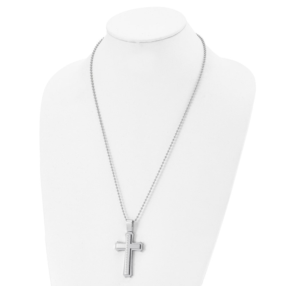 Alternate view of the Men's Stainless Steel Brushed & Polished Swirl Cross Necklace, 24 Inch by The Black Bow Jewelry Co.