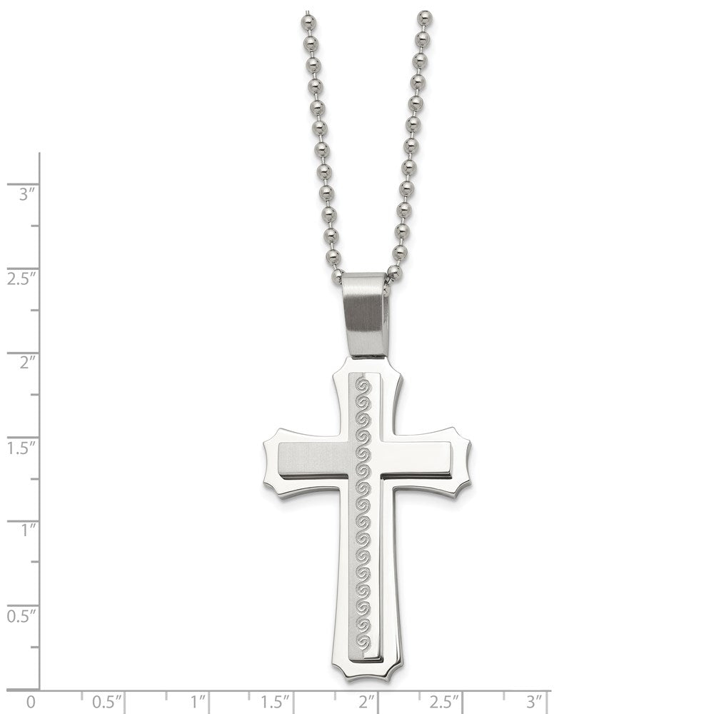 Alternate view of the Men's Stainless Steel Brushed & Polished Swirl Cross Necklace, 24 Inch by The Black Bow Jewelry Co.