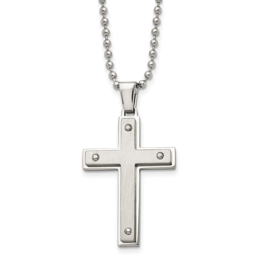 Men's Stainless Steel Brushed & Polished Riveted Cross Necklace, 22 In, Item N23149 by The Black Bow Jewelry Co.