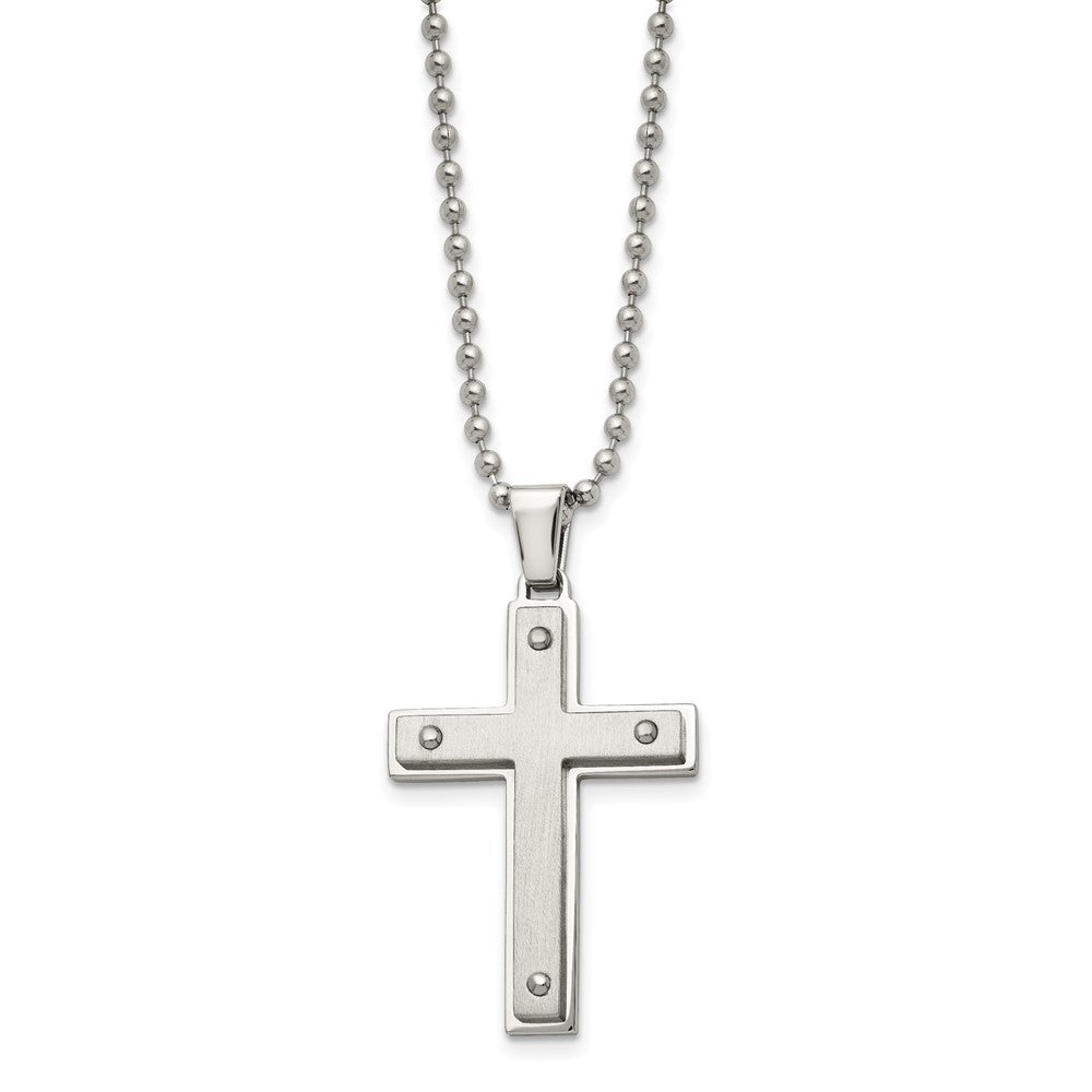 Alternate view of the Men's Stainless Steel Brushed & Polished Riveted Cross Necklace, 22 In by The Black Bow Jewelry Co.