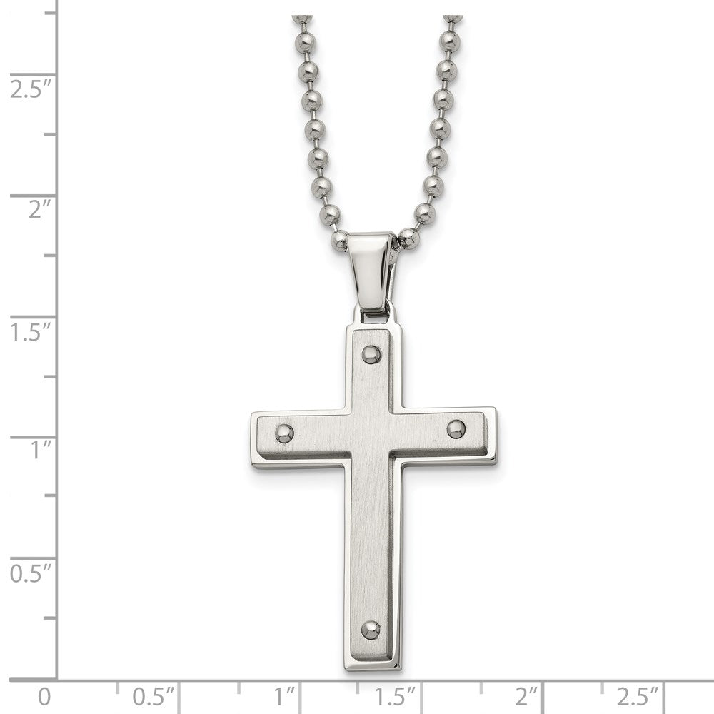 Alternate view of the Men's Stainless Steel Brushed & Polished Riveted Cross Necklace, 22 In by The Black Bow Jewelry Co.
