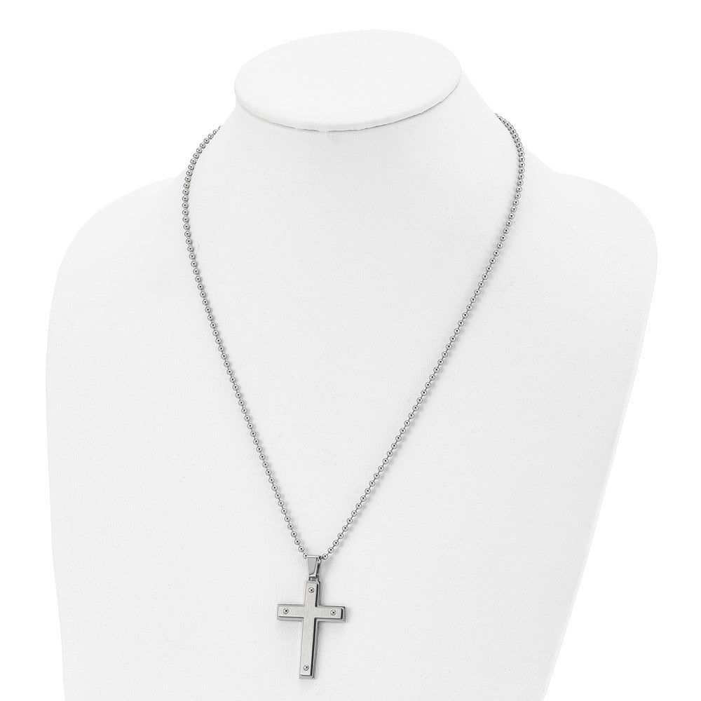 Alternate view of the Men's Stainless Steel Brushed & Polished Riveted Cross Necklace, 22 In by The Black Bow Jewelry Co.