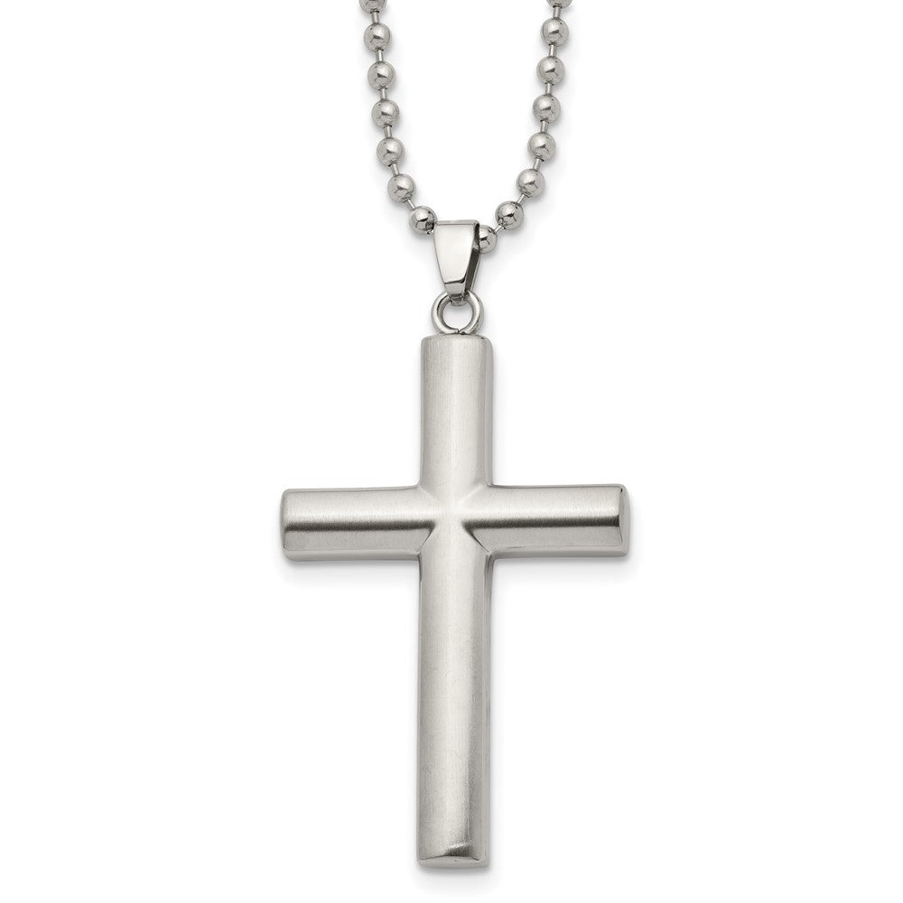 Men's Stainless Steel Brushed Domed Cross Necklace, 22 Inch, Item N23150 by The Black Bow Jewelry Co.